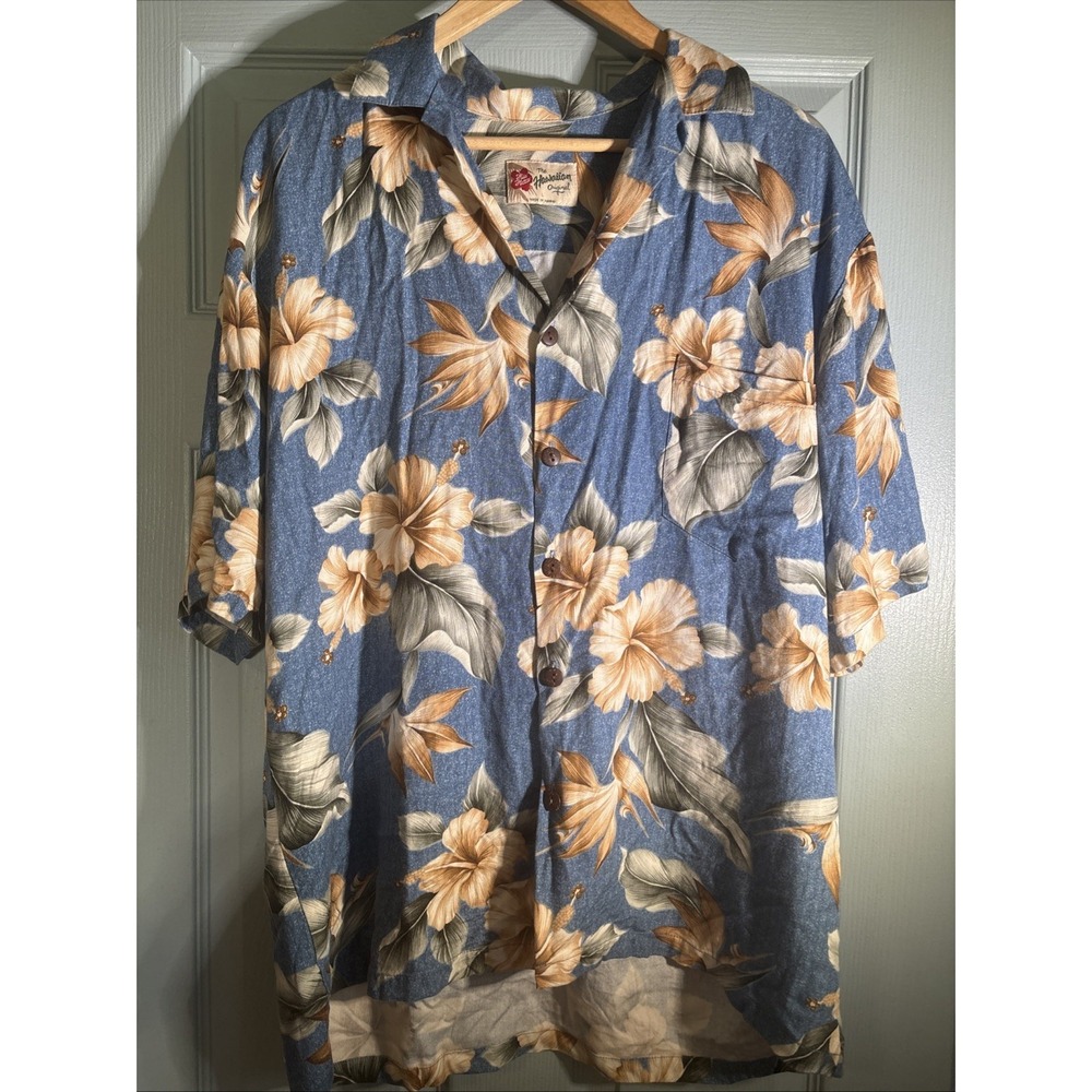 Hilo Hattie Hawaiian Shirt Aloha Tropical Hibiscus Palms Mens Size Large